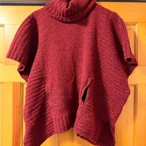 Athleta WOOL Burgundy Turtleneck Short-Sleeve Poncho Sweater